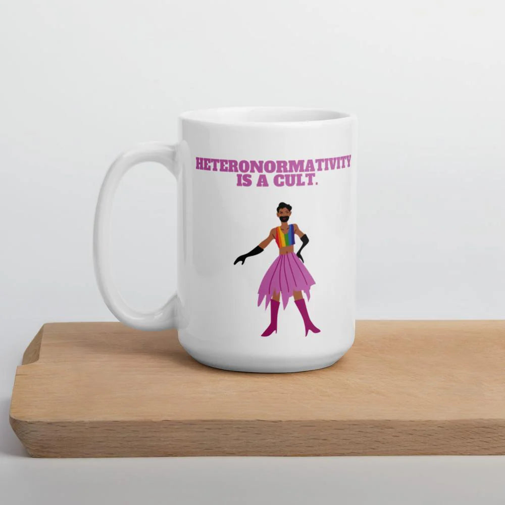Heteronormativity Is a Cult Coffee Mug – Funny LGBTQ Pride Gift, Queer Humor Ceramic Cup