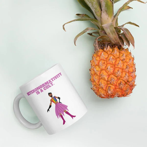 Heteronormativity Is a Cult Coffee Mug – Funny LGBTQ Pride Gift, Queer Humor Ceramic Cup