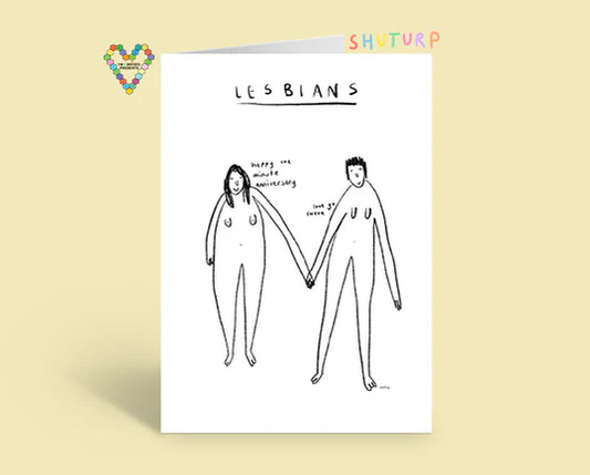 Lesbian Anniversary Card – Funny Hand-Drawn Illustration, LGBTQ Greeting Card