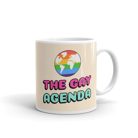 The Gay Agenda Mug – Funny LGBTQ Pride Coffee Cup with Rainbow World Map, 11oz Ceramic Gift